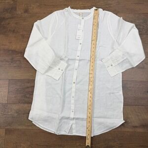 Eileen Fisher XL White Organic Linen Mandarin Collar Shirt NEW S7OLA-T4130M